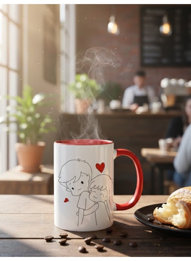 Bickerbond Premium Ceramic Couple Mug – Cute Hand-Drawn Illustration on Two Tone Red Ceramic Mug - Image 2